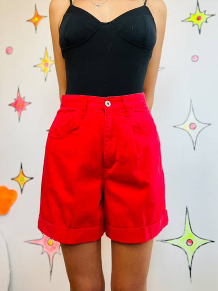 Vintage 90s Red High Waist Mom Shorts Casual Retro Americana S/M