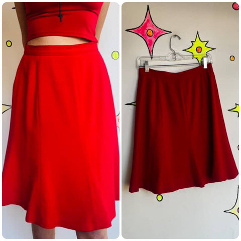 Vintage 70s 80s | Red Wool A Line Mini Skirt | Valerie Stevens | Size 8