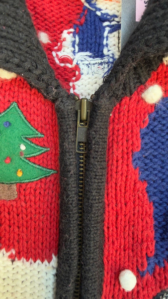 Vintage 80s 90s Retro Blue Snowman Zip Up Ugly Christmas Party Sweater Vest | S