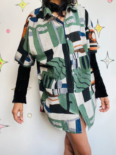 Vintage 80s 90s | Men’s Abstract Wearable Art Retro Party Shirt | 100% Cotton XL