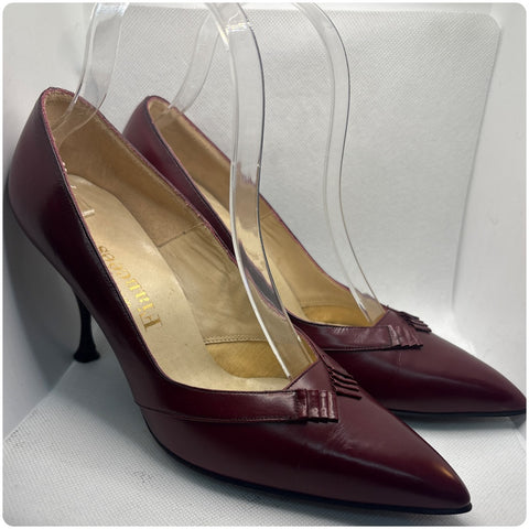 Vintage 1960s Oxblood Burgundy Leather Pumps – Pointed Toe High Heels – Size 7.5