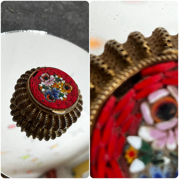 Vintage Micro Mosaic 1960s Italian Box Pill Box Ring Box Rococo Revival
