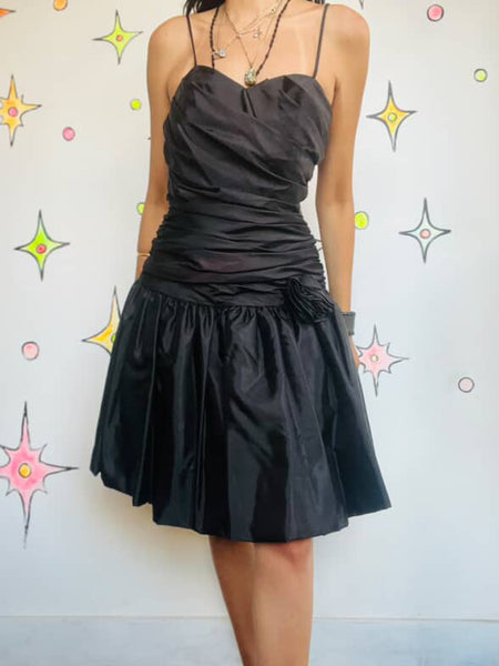 Vintage 80s Little Black Dress - Poofy Formal Party Prom - Small