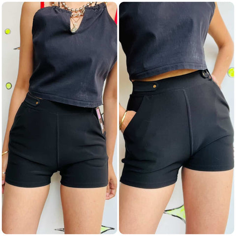 Y2K Black Sailor Shorts with Gold Buttons – Pirate Boho Grunge Goth – Size 2