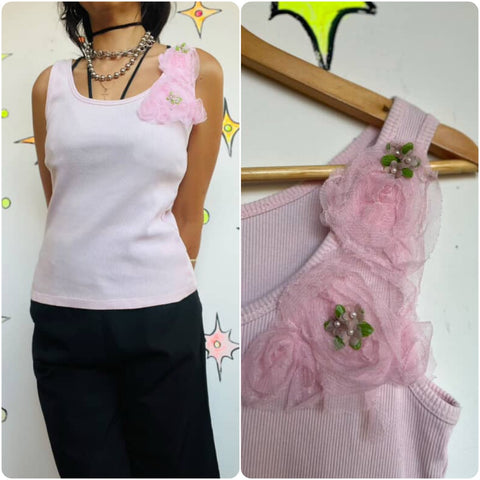Vintage Y2K | Bill Blass Pink Fairy Grunge Coquette Balletcore Tank Top | Size M