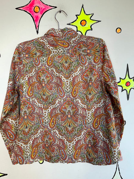 Talbots Paisley Button Up Shirt Rainbow Western Retro Layer Top Boho Vintage M