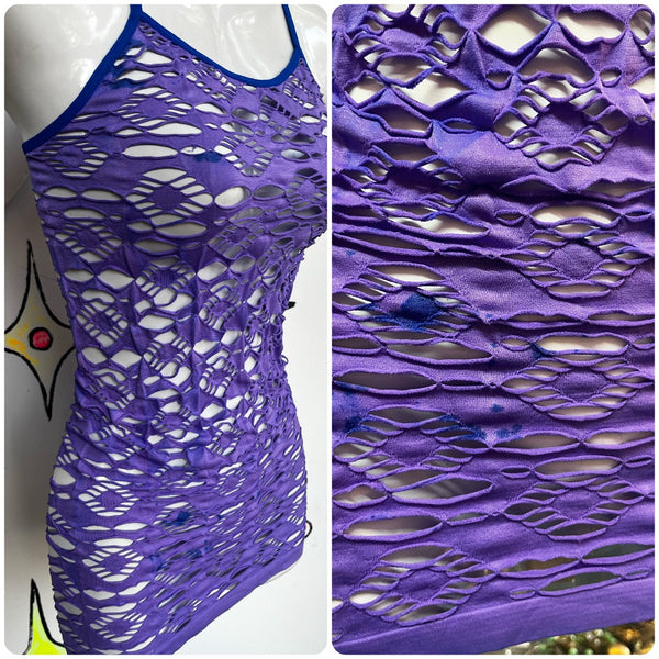 Vintage Y2K | Plum Fishnet Mesh Cyber Grunge Fairy Emo Punk Layering Top | OS