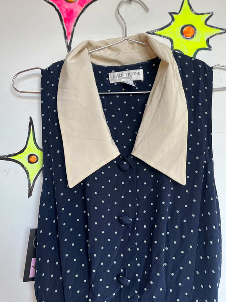 Vintage Evan-Picone Navy Polka Dot Silk Secretary Dress w/ Collar | Size 6