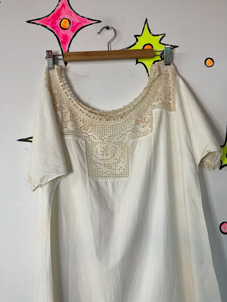 Antique Early 1900s Edwardian White Cotton Lace Slip Dress Chemise Corset Cover