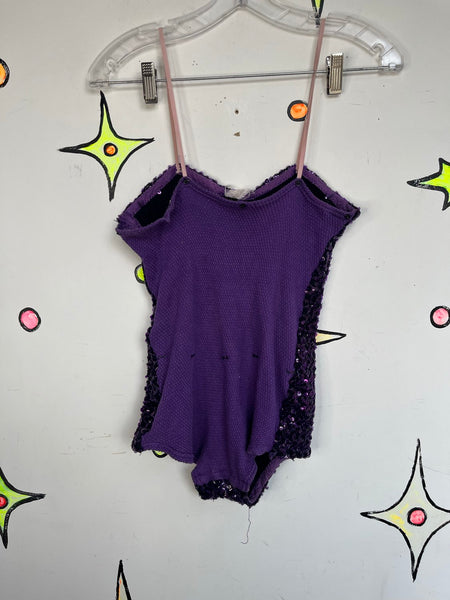 Vintage Dance Costume | Purple Sequin Showgirl Burlesque Circus Leotard Playsuit