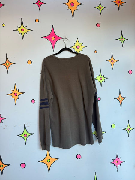 Vintage Y2K Olive Green Striped Sweater Emo Grunge Oversized Skater Pullover L