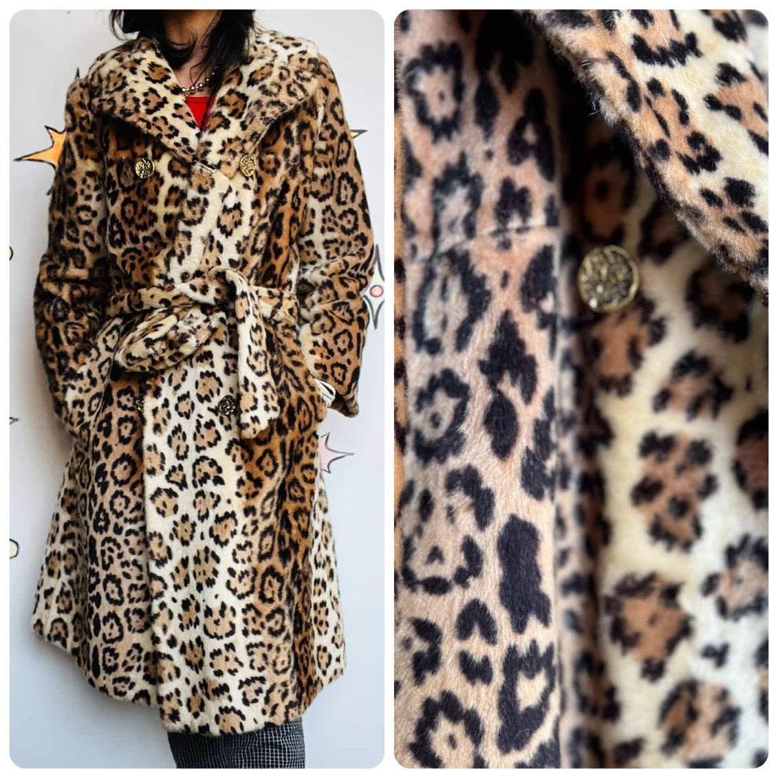 Vintage 70s Leopard Print Vixen Glam Faux Fur Coat – Belted Bombshell Style
