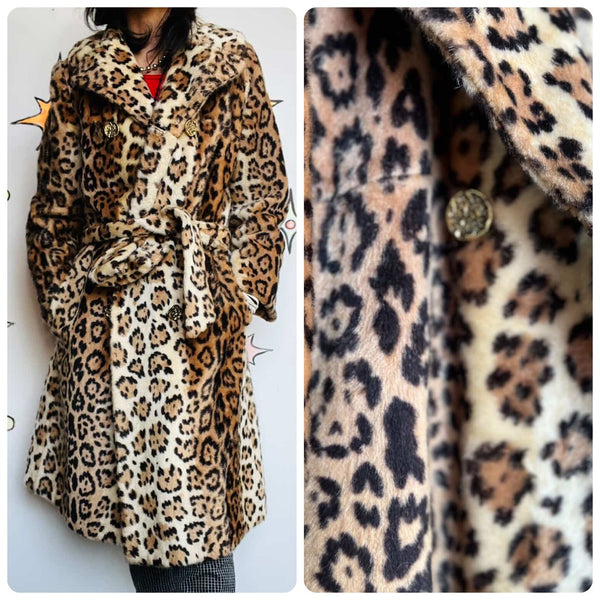 Vintage 70s Leopard Print Vixen Glam Faux Fur Coat – Belted Bombshell Style