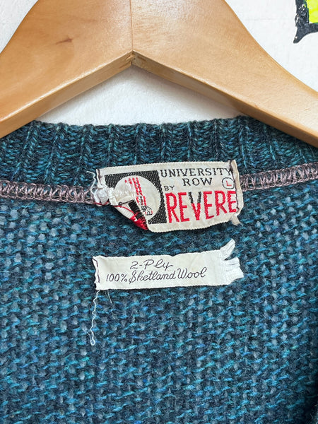 Blue 1950s Wool Cardigan | University Row by Revere 100% Shetland Vintage Knit L