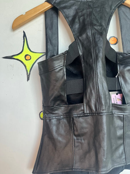 Y2K Black Zip Front Corset Top Post Apocalyptic Goth Vegan Leather Tank S