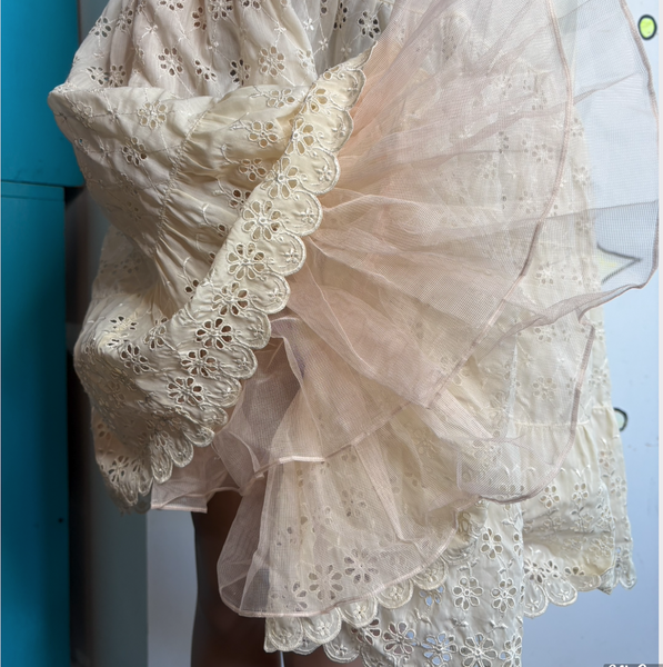 Vintage White Pink Crinoline Ruffles Layered Lace Coquette Babydoll Petticoat SM