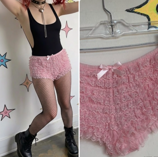 Pastel Pink Frilly Lace Bloomers Coquette Balletcore Ruffle Panties Babydoll S