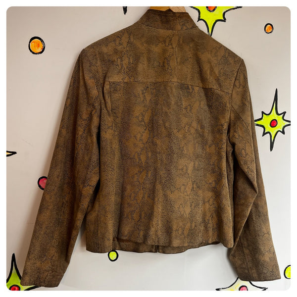 Vintage 90s Y2K | Leather Snake Skin Print Zip Fairy Grunge Emo Racing Jacket L