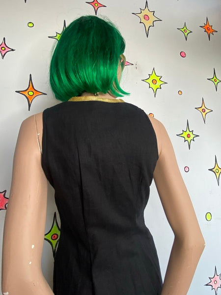 80s Vintage Versace Style Black & Gold Blazer Dress Office Siren Glam Midi - S