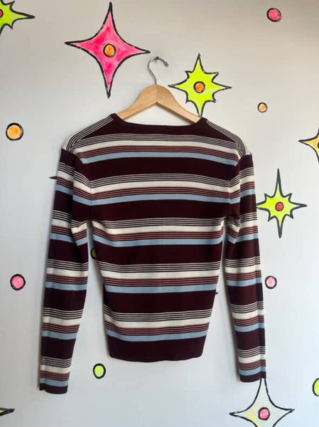 Vintage 70s Groovy Grunge Striped Pullover V-Neck Sweater Bobbie Brooks - S M