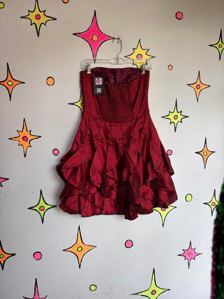 Y2K Red Iridescent Party Dress | Fairy Goth Coquette Glam Mini Dress Medium