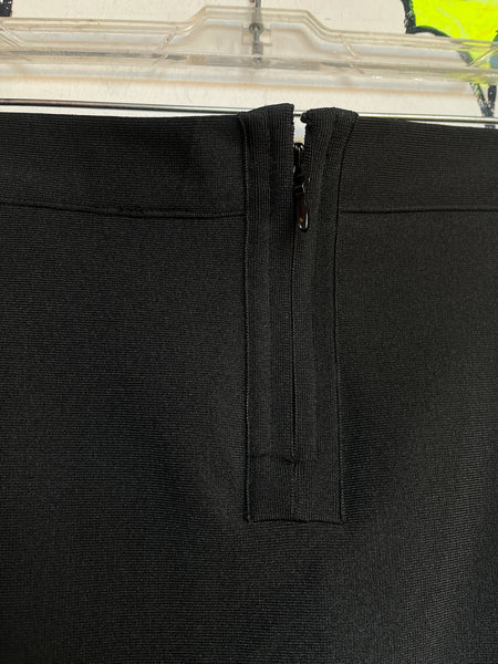 Vintage Y2K Black Mini Skirt Bodycon A-Line Clubwear w Slit Stretchy Sexy Goth S