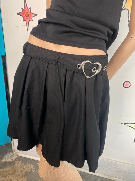 Hot Topic Goth Pleated Mini Skirt Black Schoolgirl Heart Belt Mall Goth L