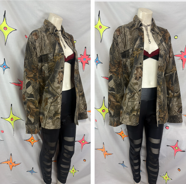 Vintage 90s Camo Jacket Grunge Utility Oversized Layering Piece L