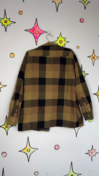 90s Ochre Plaid Wool Blend Jacket Grunge Flannel Lined Shirt Jacket Men’s Large