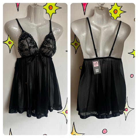 Y2K | Victoria's Secret Fairy Goth Lingerie Babydoll Black Nighty Slip | Small