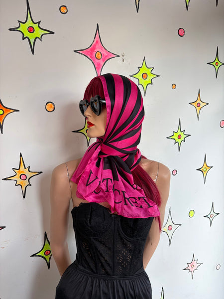 Vintage Y2K Victoria's Secret Hot Pink & Black Striped Silk Scarf Luxe Glam