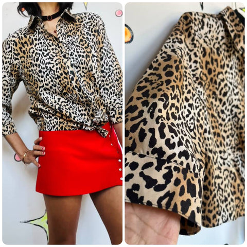 Vintage Y2K Leopard Print Crop Top Blouse | Mob Wife Boho Glam | Size 0