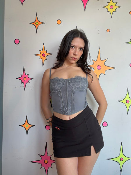 Y2K Gray Lace Corset Top Victorian Lingerie Fairy Grunge Babydoll Cami M