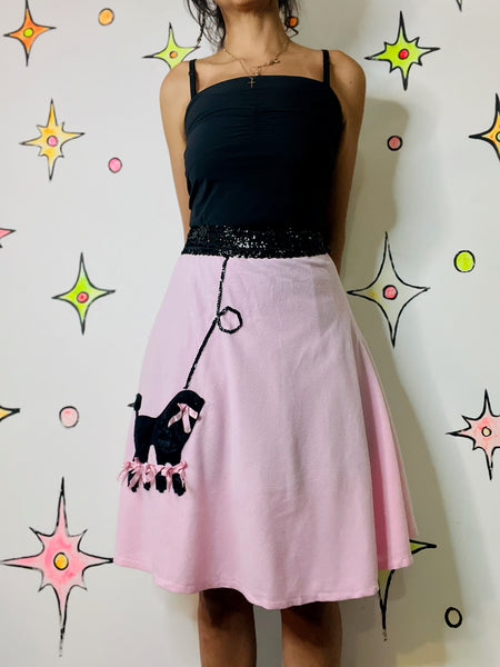 Vintage 50s Style Retro Pink Felt Poodle Skirt | Full Circle Swing Skirt | S