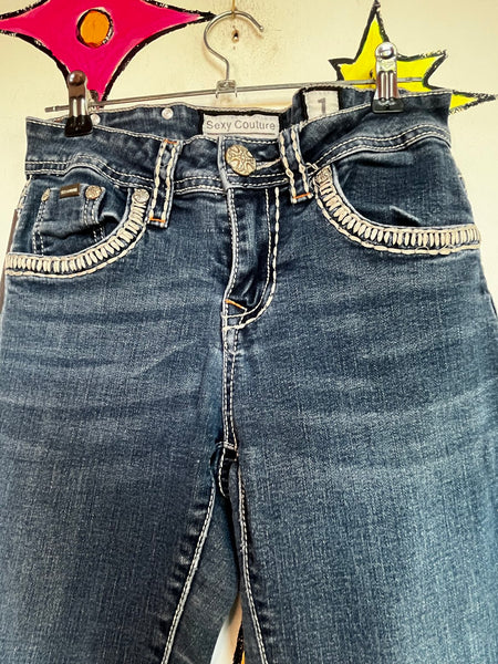 Y2K Rhinestone Denim Flare Jeans Low Rise Embellished Indie Sleaze McBling XS