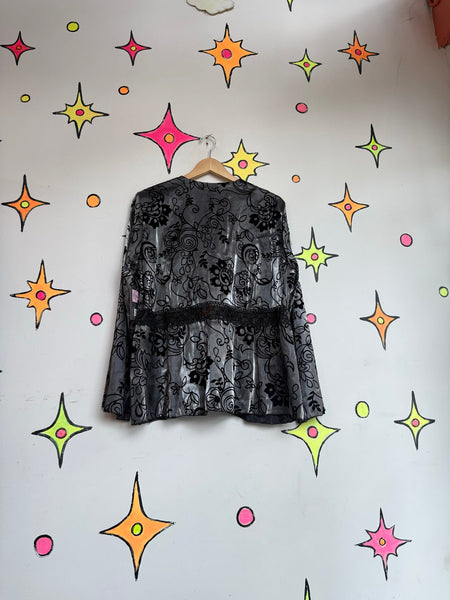 Velvet Burnout Kimono | Silver Black Floral Boho Goth Duster One Size