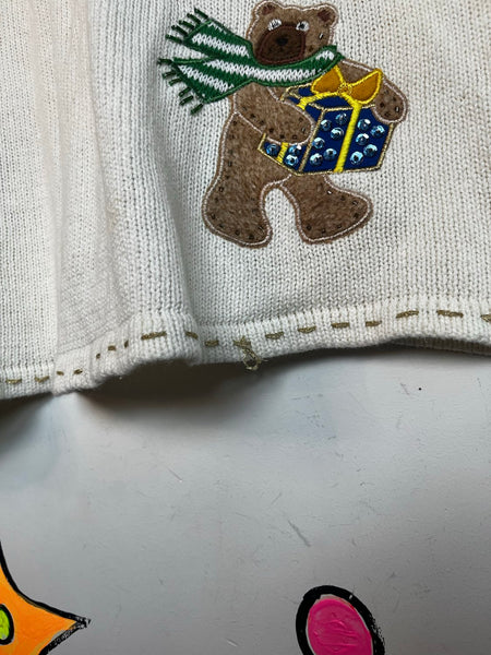 Vintage White Ugly Christmas Sweater Vest Zip Front Holiday Party Knit XL+