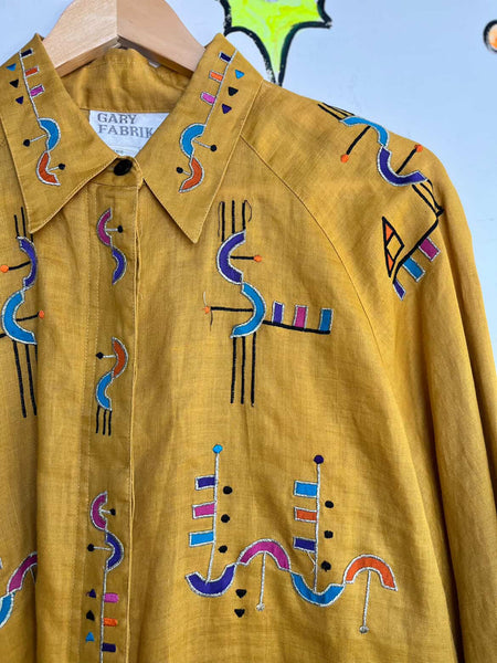 Vintage 80s 90s - Artisan Abstract Geometric Blouse by Gary Fabrikant - Size 8