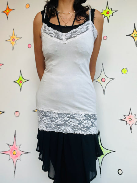 Vintage Y2K White Lace Trim Fairy Grunge Baby Doll Cami Top – Size L