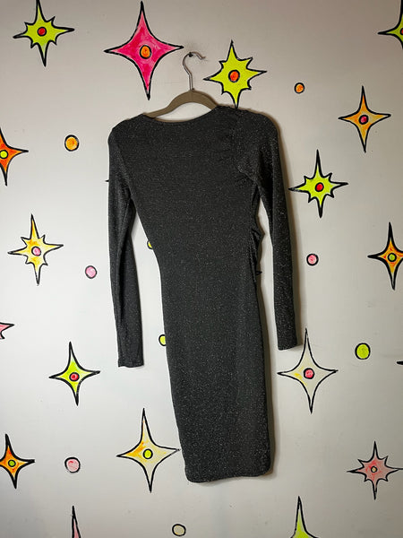 90s Fairy Grunge Silver Holiday Party Dress - Slinky Stretchy Glitter Mini - S