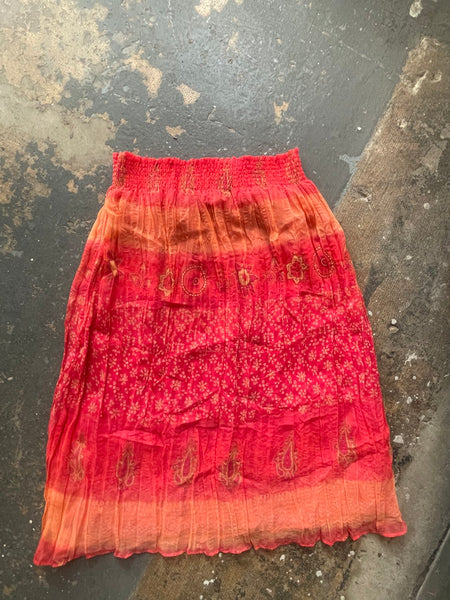 Red Orange Gauzy Paisley Maxi Skirt Flowy Fairy Whimsy Grunge Boho Western M/L