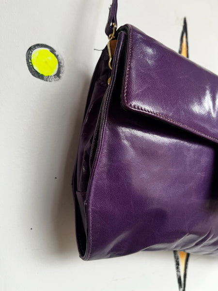 Vintage 1980s La Scala Purple Leather Crossbody Bag – Soft 80s Purse
