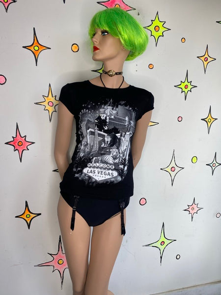 Black Las Vegas Souvenir Baby Tee Y2K Indie Sleaze Graphic T Shirt XS S