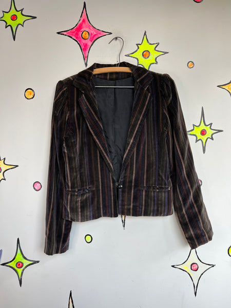 Y2K Velvet Striped Fitted Blazer Whimsy Goth Boho Fairy Grunge Vintage S/M