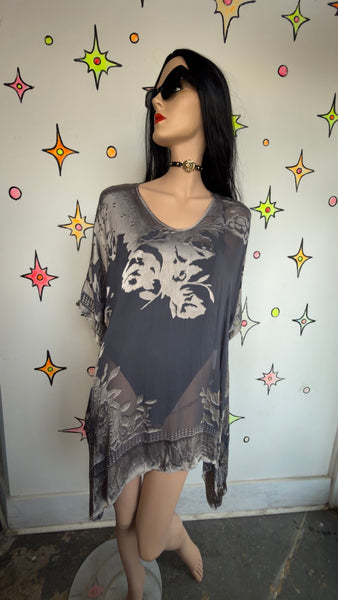 Burnout Whimsigoth Silver Kaftan Witchy Boho Fairy Grunge Goddess Robe Cape