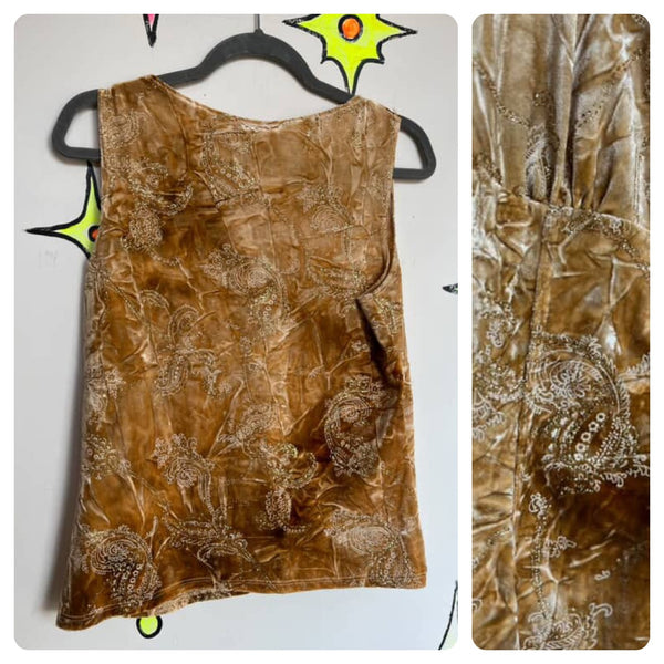 90s Velvet Gold Glitter Corset Top - Boho Paisley Whimsy Goth Fairy Grunge XL