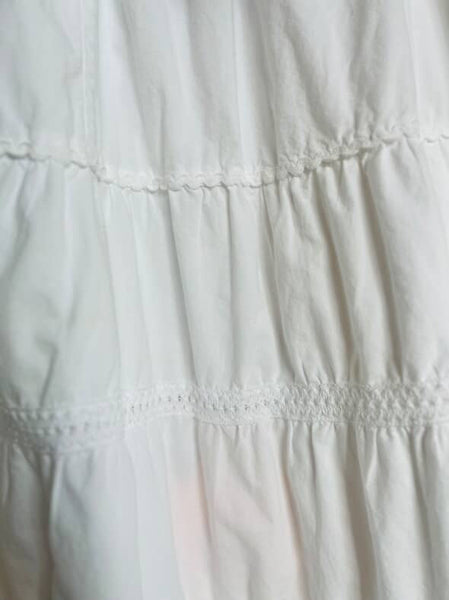 Y2K White Boho Tiered Cotton Maxi Skirt – Coquette Fairy Grunge Crinoline – M