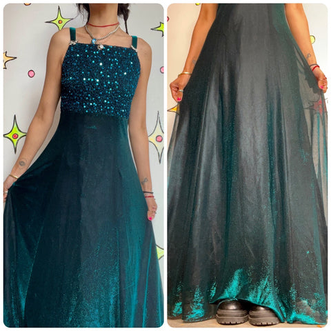 Vintage 90s Y2K | Shiny Sparkle Glitter Fairy Formal Slip Dress Cocktail Prom 10