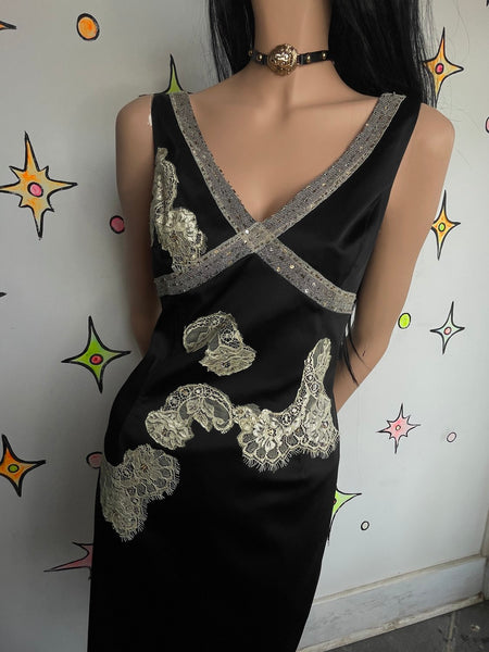 Satin Slip Babydoll Dress Lace Fairy Grunge Romantic Dress Lingerie Style Mini M