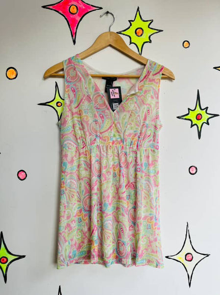 Y2K Pastel Paisley Print Mesh Fairy Grunge Top – Soft Sheer Lightweight – Size S